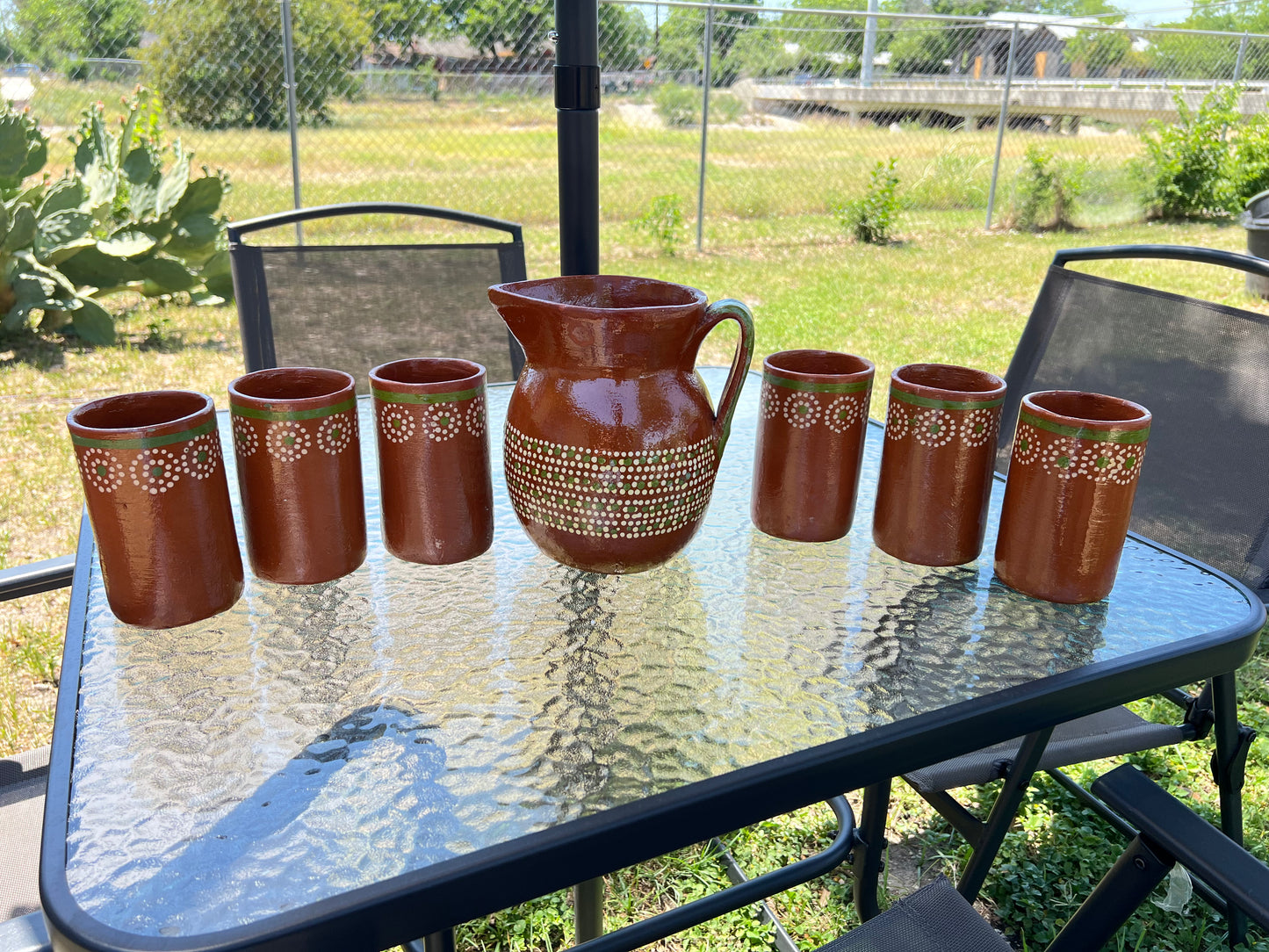 Handcrafted Clay Pitcher & Cup Set – 1 Gallon Pitcher with 6 x 22 oz Cups