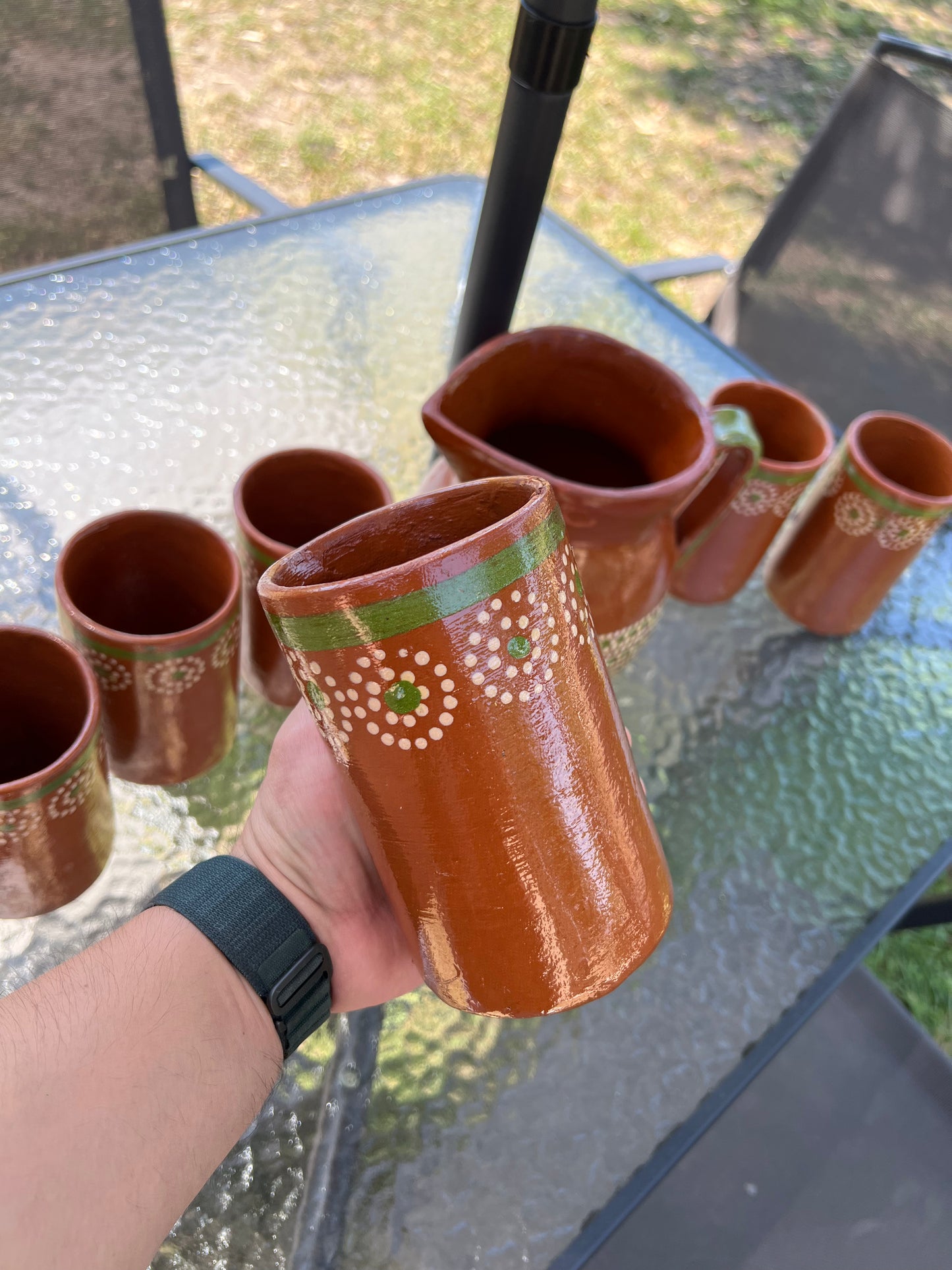 Handcrafted Clay Pitcher &amp; Cup Set – 1 Gallon Pitcher with 6 x 22 oz Cups