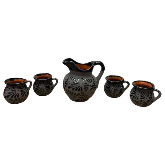 Handcrafted ceramic jar set with four cups