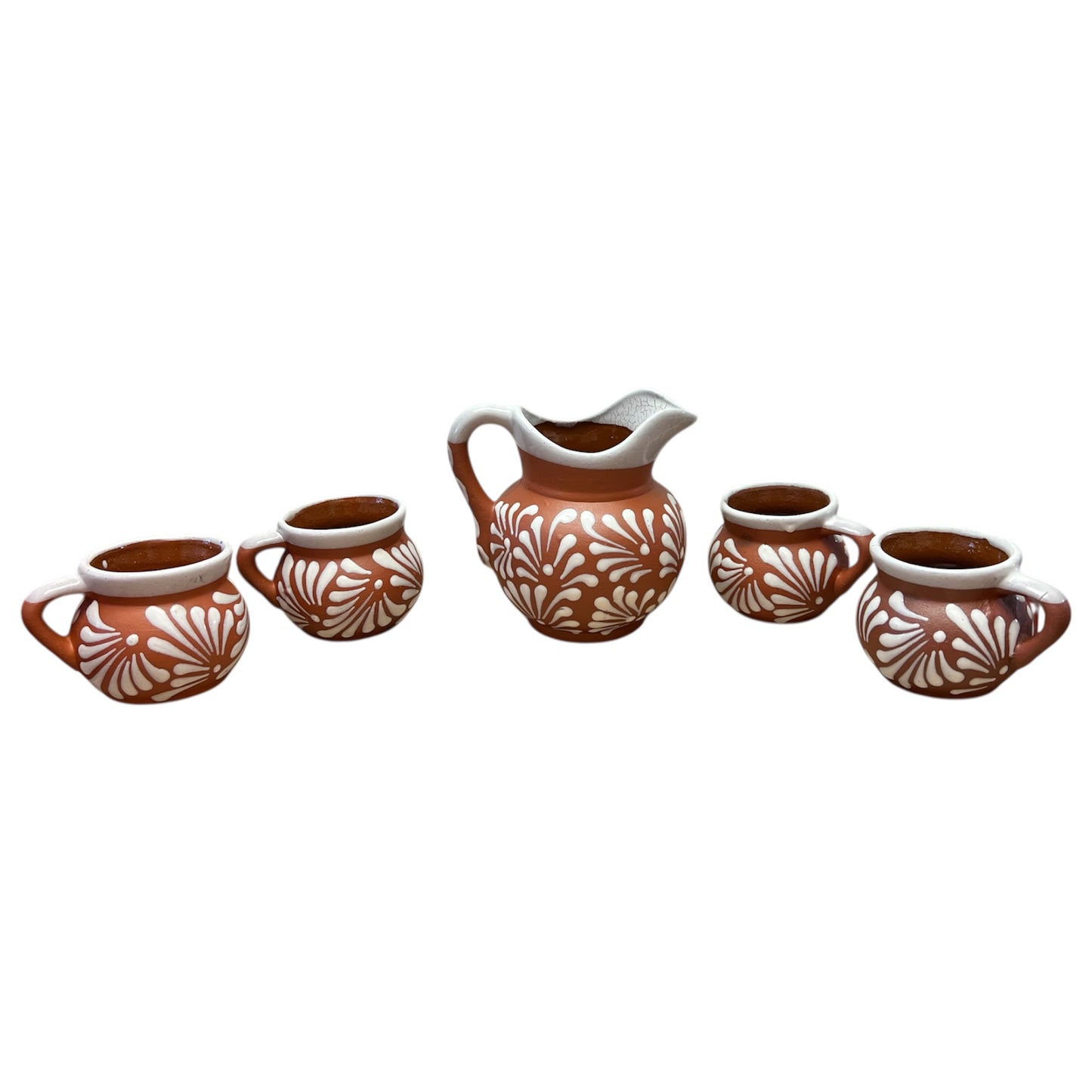 Handcrafted ceramic jar set with 4 matching cups